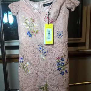 NWT KAREN MILLEN PINK EMBROIDERED FRENCH LACE DRESS DC228
